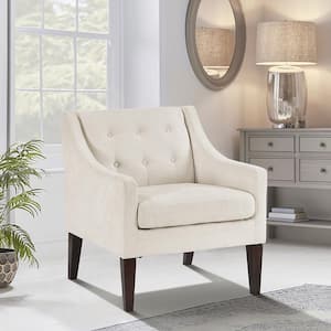 Lowery Beige Textured Fabric Upholstery Button-Tufted Back Accent Arm Chair