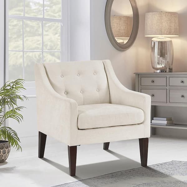 Lowery Beige Textured Fabric Upholstery Button-Tufted Back Accent Arm Chair