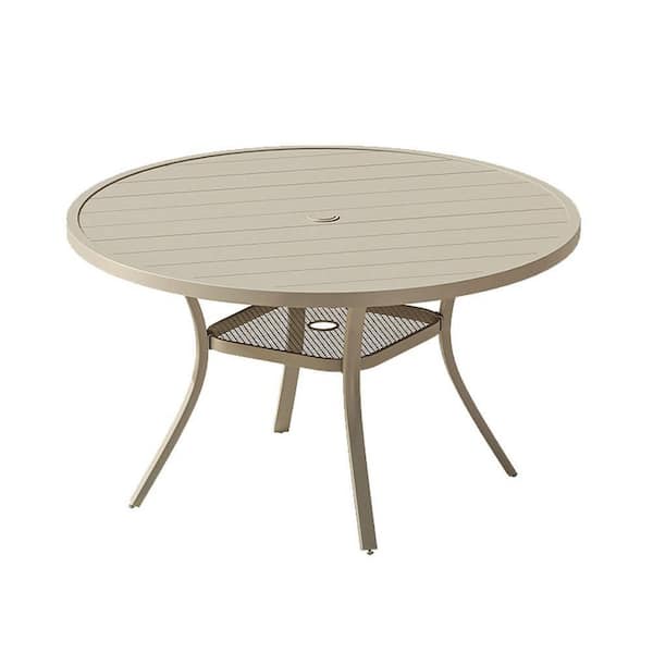 47.2 in. Beige Round Metal Outdoor Dining Table