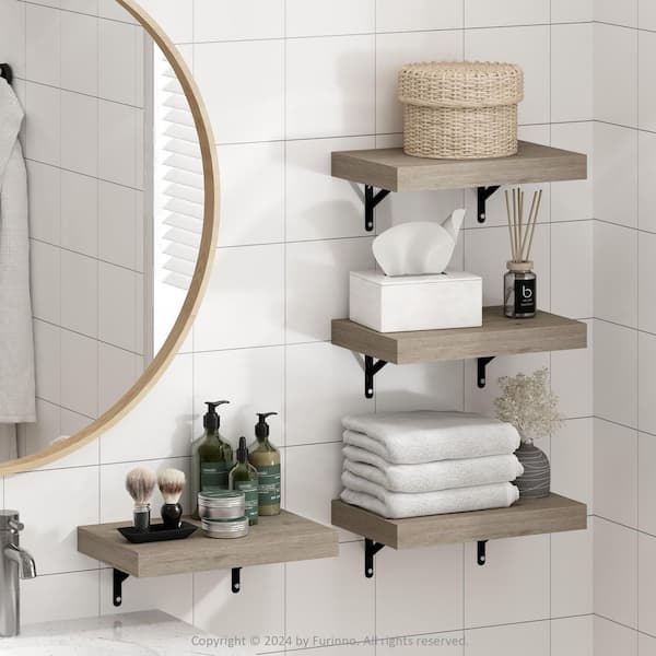 Furinno Tanna 1.65 in. Tall Natural Wood Wall Mounted Bookcase (Set of 4)