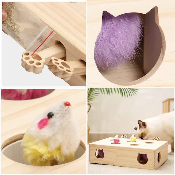 kathson Cat Enrichment Toys for Indoor Cats, Solid Wood Kitten