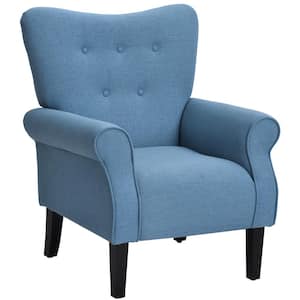 Modern Wing Back Accent Chair Roll Arm Living Room Cushion with Wooden Legs - Blue