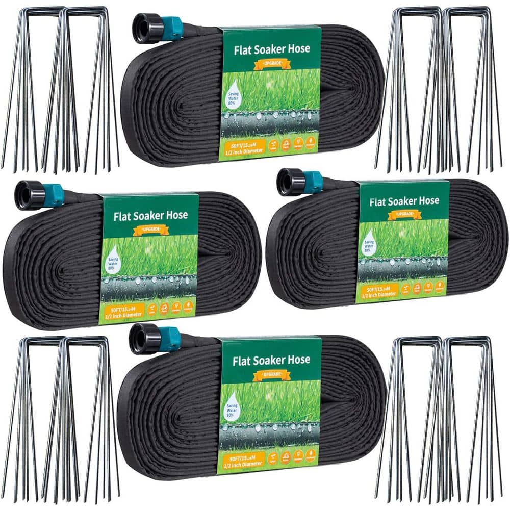 Flat Soaker Hose 50 ft 4 Pack with Stake, Linkable Drip Hose, Leak-Free Dual Layer, Water-Saving Irrigation price history on PriceWatchPro