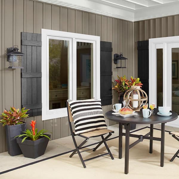 15 in. x 31 in. Polypropylene (plastic) 4-Board Closed Board and Batten Shutters Pair in Pebblestone Clay