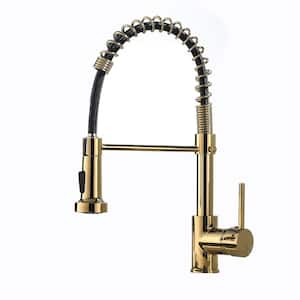 Single Handle Pull Down Sprayer Kitchen Faucet with 360° Rotation in Gold
