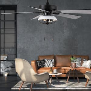 52 in. Indoor Black Harrow Industrial Style Ceiling Fan with Light Kit