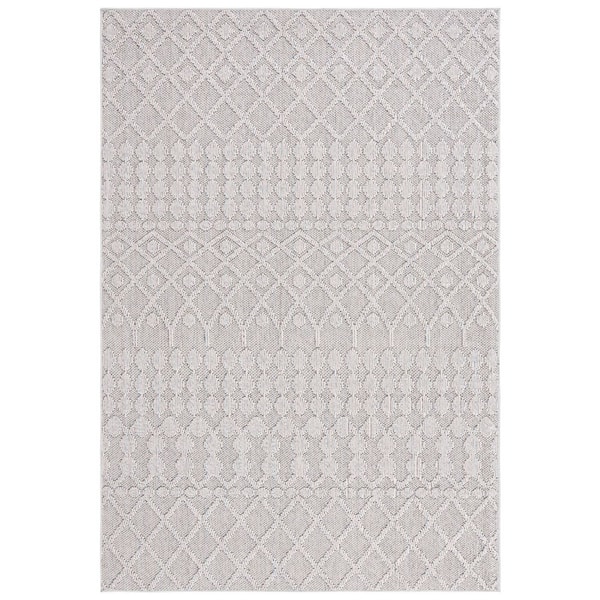 Global Gray/Ivory 9 ft. x 12 ft. Solid Ornate Diamond Indoor/Outdoor Area Rug