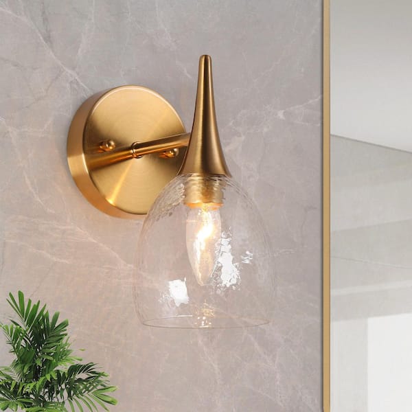 LNC Brass 1-Light Wall Sconce Modern Dome Hammered Glass Shade Powder Room Bathroom Vintage Vanity Light