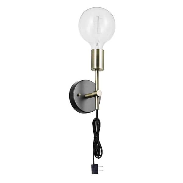 Novogratz x Globe Electric Owen 1-Light Antique Brass and Dark Bronze Plug-In or Hardwire Wall Sconce