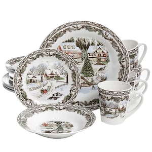 Christmas Toile 16-Piece Holiday Assorted Porcelain Dinnerware Set (Service for 4)