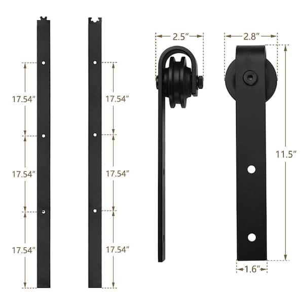 10 ft./120 in. Black Steel Sliding Barn Door Track and Hardware Kit for Double Doors with Floor Guide (J-Shape Hanger) 10 ft./120 in. Black Steel Sliding Barn Door Track and Hardware Kit for Double Doors with Floor Guide (J-Shape Hanger)