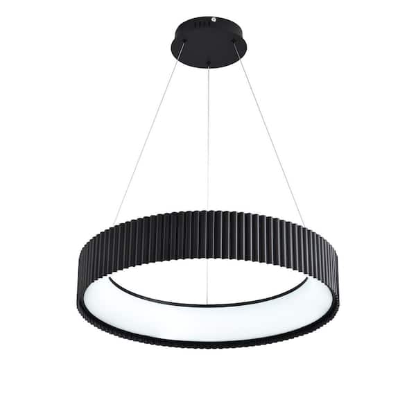 Dimmable LED Black 1-Ring Chandelier Modern Round Pendant Light for Kitchen Island Dining Room Living Room