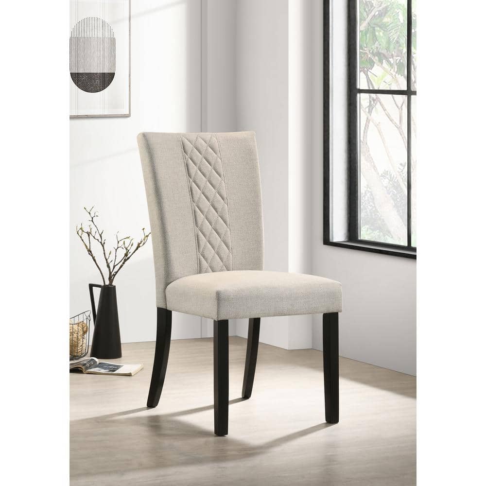 Beige Upholstered Side Chair with Black Legs