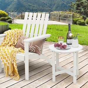 Round 18 in. Patio Adirondack Plastic Outdoor Side Table Weather Resistant HDPE Garden White