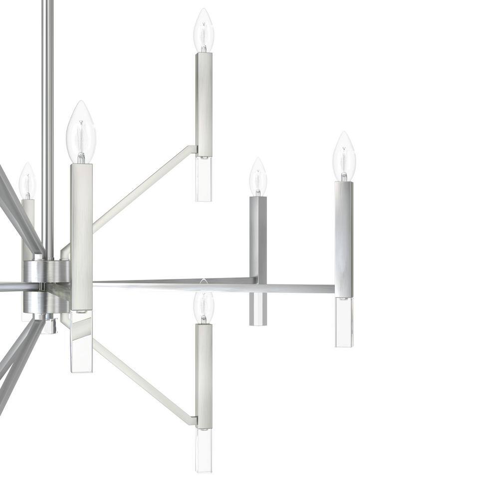 Elegant Sunjai 12-Light Nickel & Crystal 3-Tier Chandelier