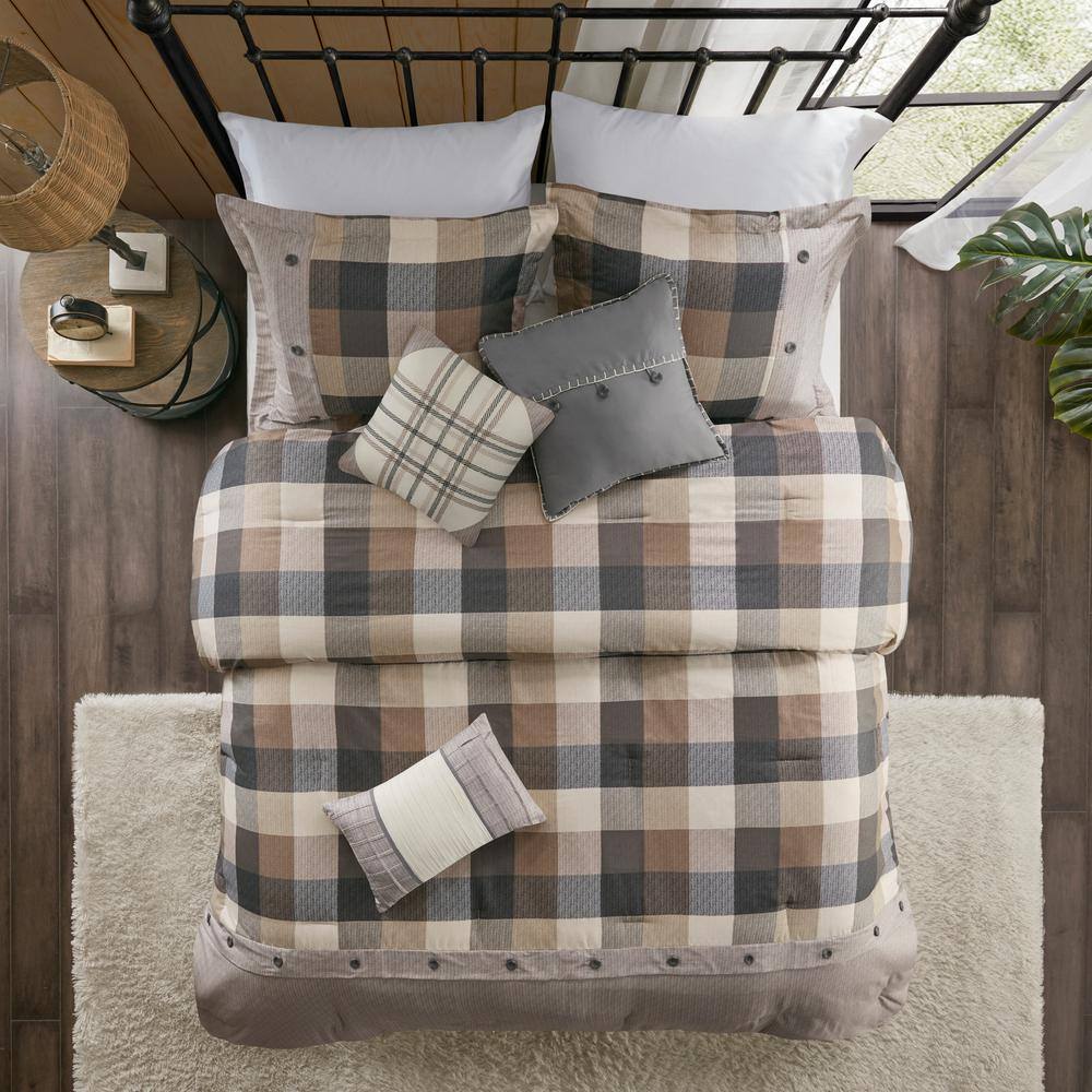 California King Neutral Herringbone 7-Piece Comforter Set