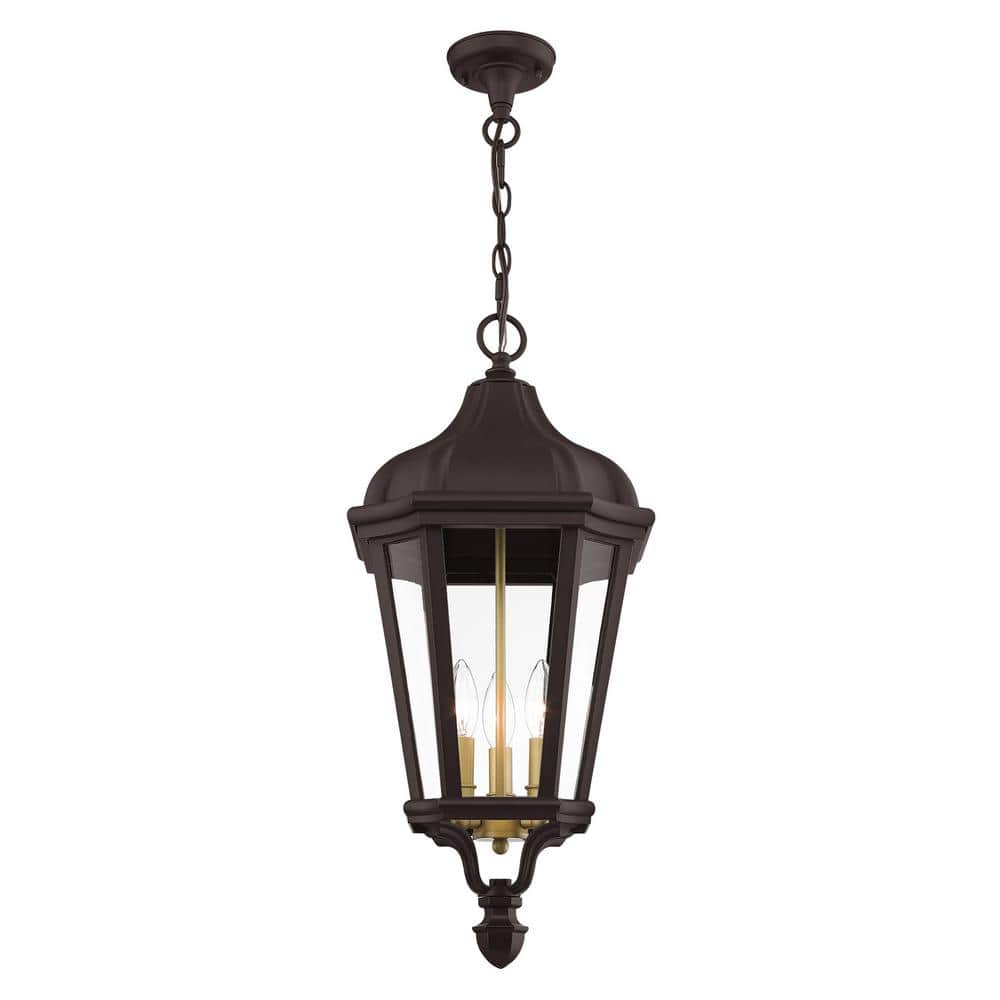 Elegant Morgan Bronze 3-Light Outdoor Pendant with Clear Glass