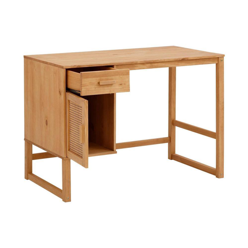 Natural Wood Writing Desk with Drawer and Filing Cabinet