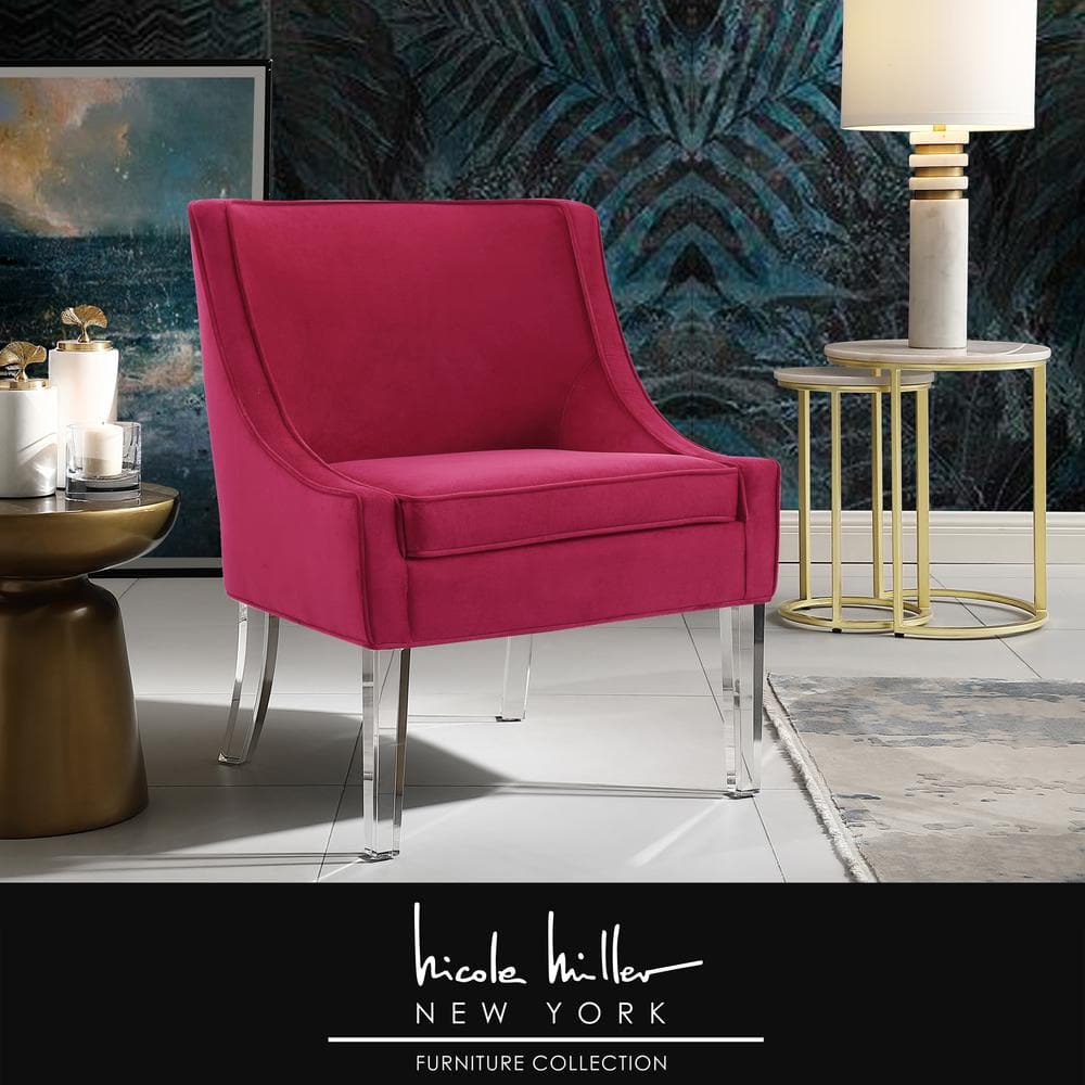 Nicole Miller Terrance Hot Pink Velvet Accent Chair With Upholstered Armless Nac111 02hp Hd The Home Depot