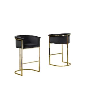 Jessica 29 in. Black Low Back Gold Metal Frame Bar Stool Chair with Velvet Fabric (Set of 1)