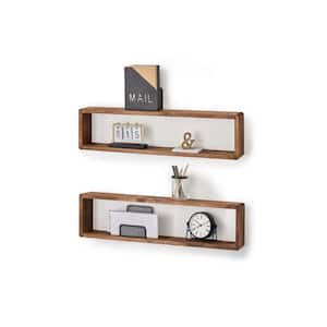 4 in. x 32 in. x 8 in. Walnut Stackable Floating Wall Shelves (Set of 2)