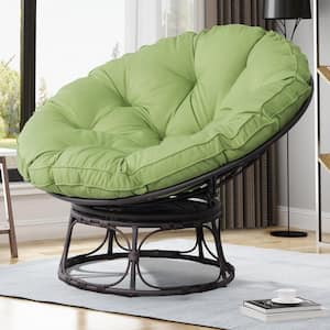 Patio Wicker Outdoor Papasan Lounge Chair with Green Cushion