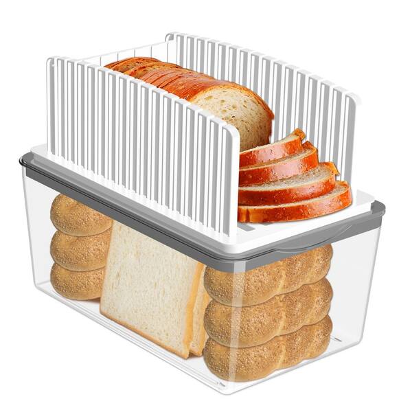 1-Piece Bread Box with Bread Slicer, Bread Slicing Guide Adjustable Width, Compact Cutting Guide with Crumb Tray