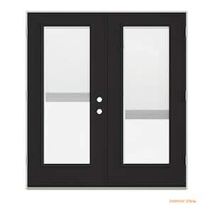 72 in. x 80 in. Chestnut Bronze Painted Steel Right-Hand Inswing Full Lite Glass Stationary/Active Patio Door w/Blinds