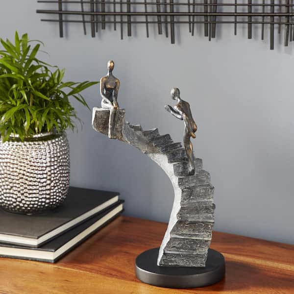 Litton Lane 3 in. x 14 in. Black Polystone People Sculpture with Stairs