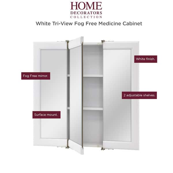 Home Decorators Collection 19-7/8 in. W x 28-1/4 in. H Fog Free Framed  Recessed Mount Extended Storage Bathroom Medicine Cabinet in White w/ Mirror  45428 - The Home Depot