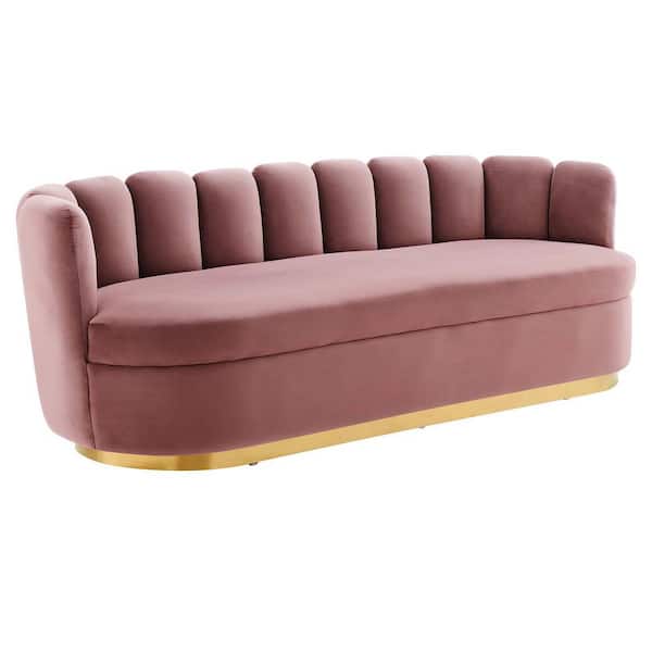 MODWAY Victoria 85.5 in. Armless Channel Tufted Performance Velvet Tuxedo Straight Sofa in Dusty Rose Pink