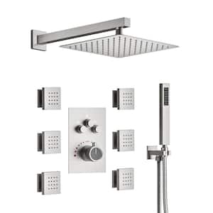7-Spray Patterns Shower Faucet Set 12 in. Wall Mount Dual Shower Heads 2.5 GPM with 6-Jets in Brushed Nickel