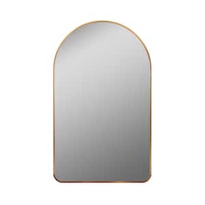 Rita 19.6 in. W x 31.5 in. H Arched Metal Framed Oval Wall Mount Bathroom Vanity Mirror in Gold