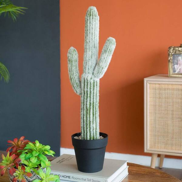 24.5 in. Green Indoor Succulent Artificial Cactus, Artificial