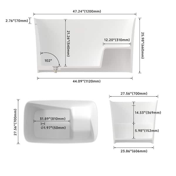 SJ STAR&JANE Zora 47 in. x 28 in. Solid Surface Freestanding