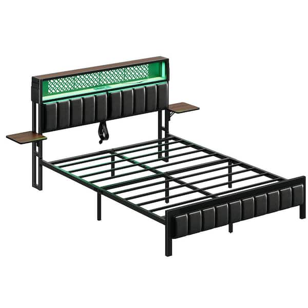 【zerosen様】JOURNAL STANDARD FURNITURE BED Bestier Walnut Metal Frame Queen Platform Bed with LED