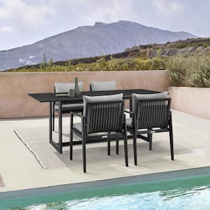 Grand Black 5-Piece Aluminum Outdoor Dining Set with Grey Cushions