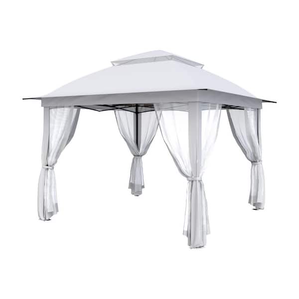 11 ft. x 11 ft. White Steel Pop-Up Gazebo with Mosquito Netting