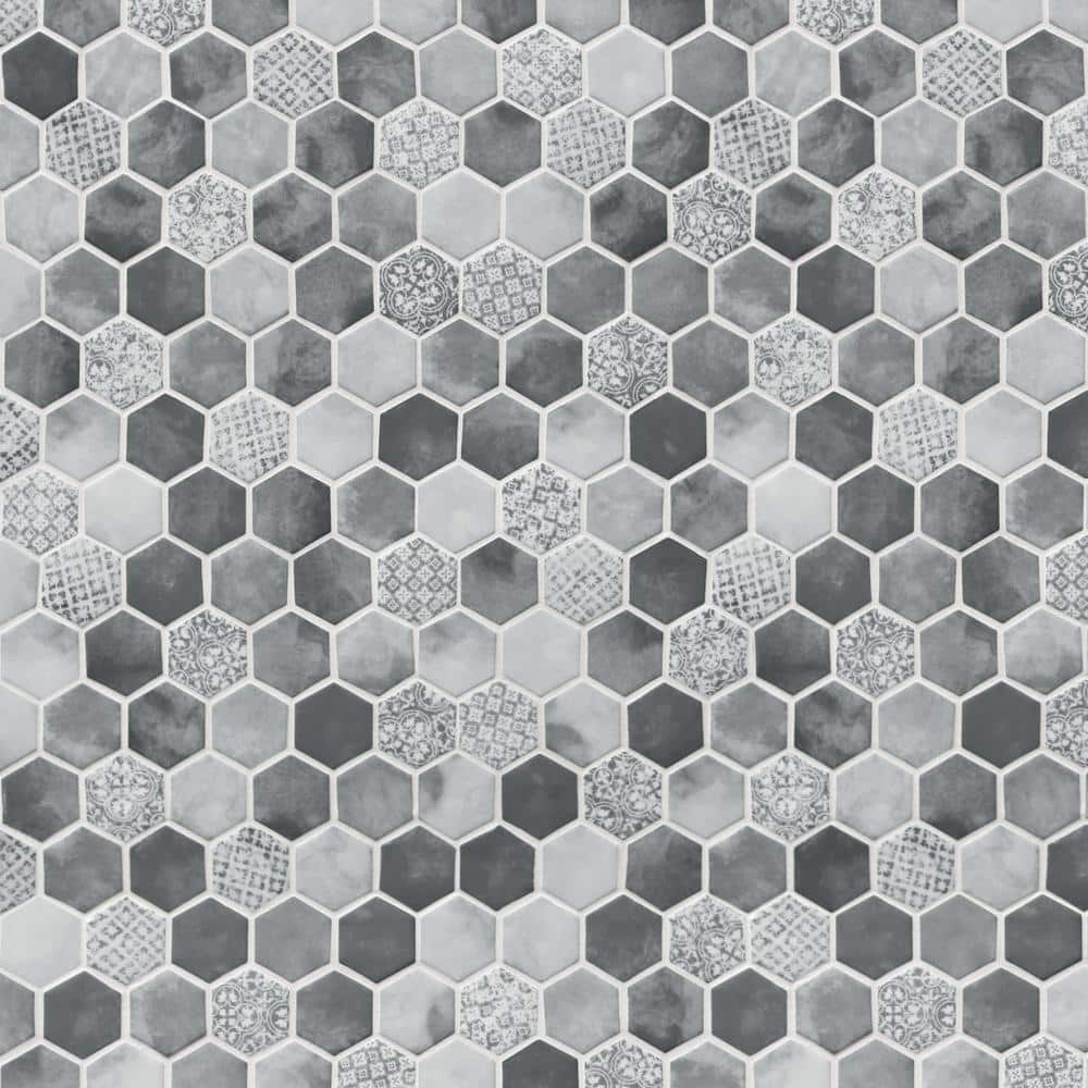 Gray Hexagon Recycled Glass Mosaic Wall and Floor Tile