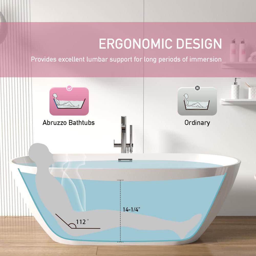 55'' Gloss White Acrylic Freestanding Soaking Bathtub