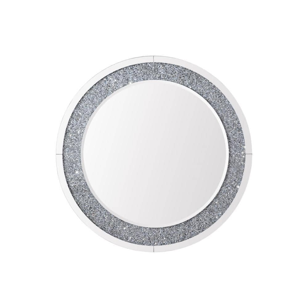 Silver 31.5 in. W x 31.5 in. H Art Deco Round MDF Framed Mirror Wall Mirror