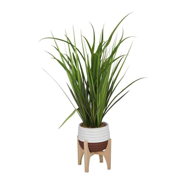 Novogratz 35 in. H Tall Grass Artificial Plant with Realistic Leaves and Porcelain Pot on Wooden Stand