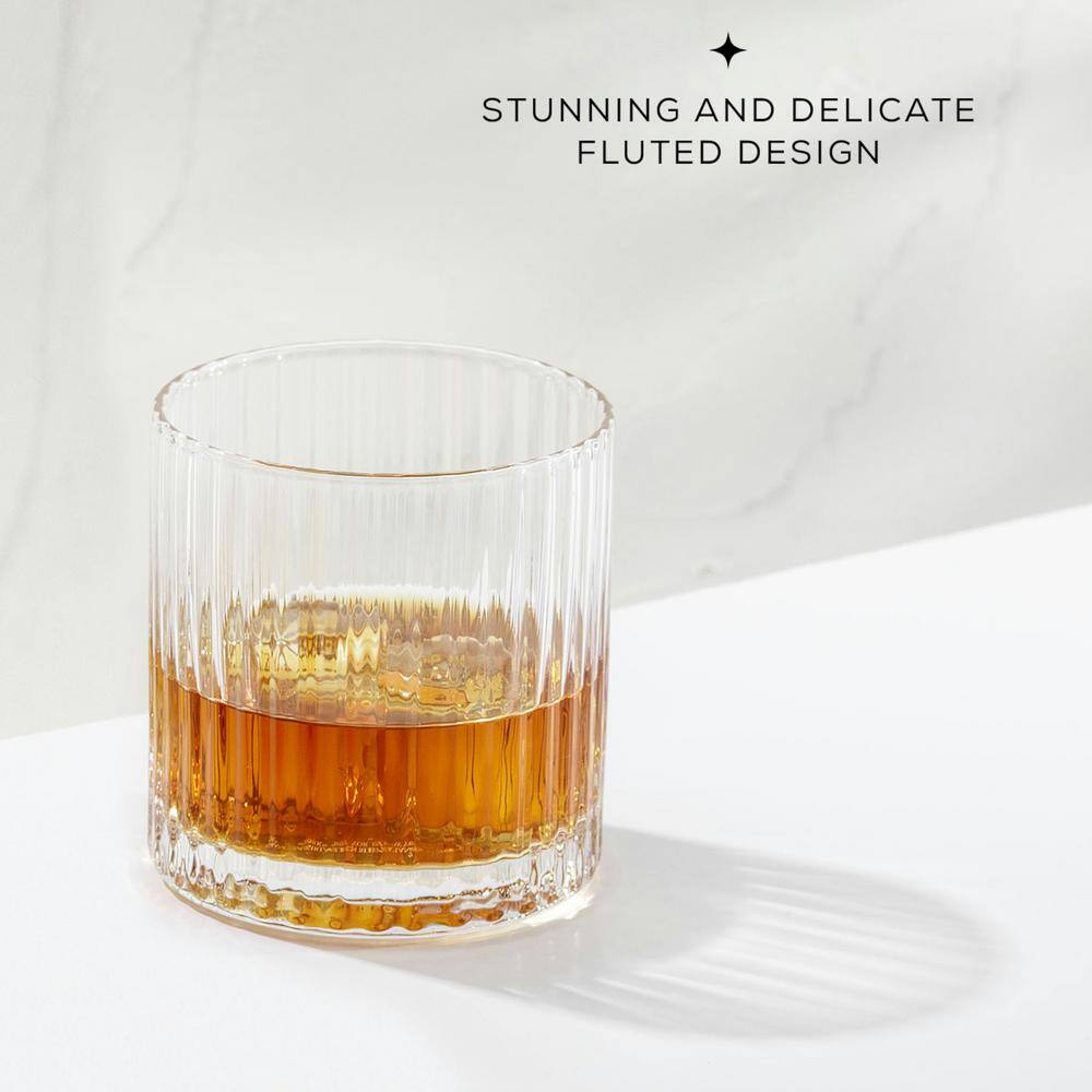 Elle 10oz Clear Fluted Double Old Fashioned Whiskey Glass Set