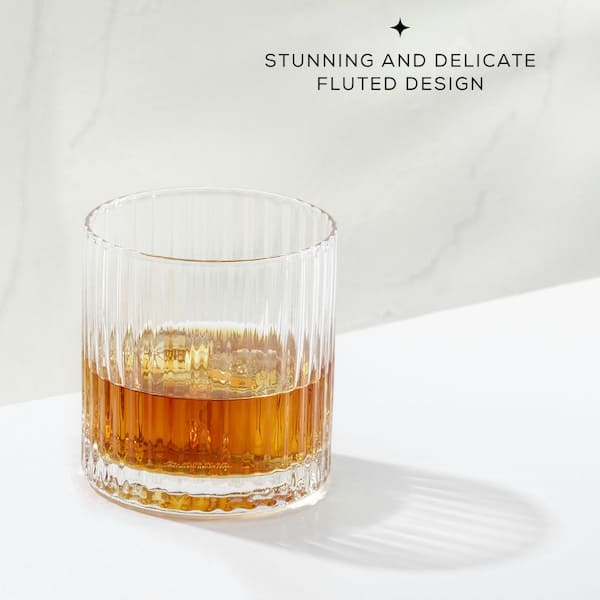 JoyJolt Elle Fluted Double Old Fashion Whiskey Glass - 10 oz Ribbed Scotch  Glasses - Set of 2