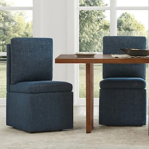 Barnaby Upholstered Denim Dining Chair with Casters and Storage Space for Dining room Bedroom Livingroom (Set of 2)