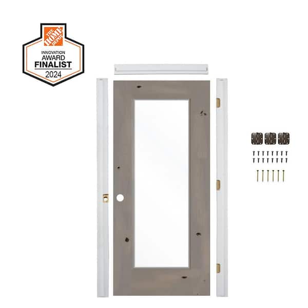 Krosswood Doors DIY RTA Kit 24 in. x 80 in. Right-Hand 1-Lite Clear Glass Grey Stain Alder Wood Single Ready To Assemble Interior Door