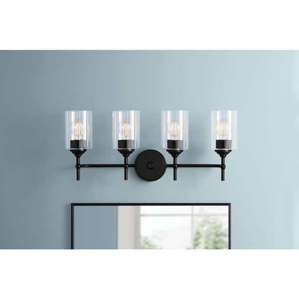 Home Decorators Collection Ayelen 25 in. 4-Light Black Vanity Light with Clear Glass