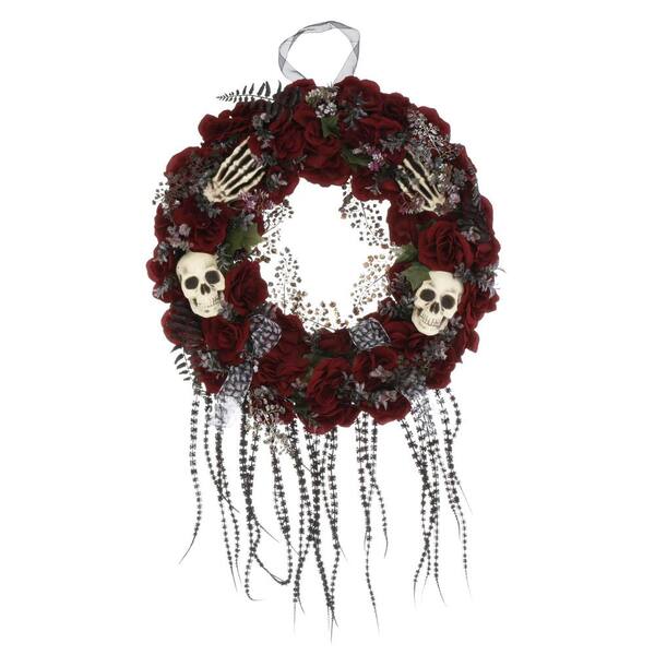 Home Accents Holiday 22 in. Wreath with Flowers and Skulls