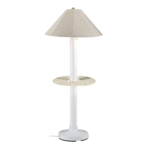 Catalina 63.5 in. White Outdoor Floor Lamp with Tray Table and Silver Linen Shade