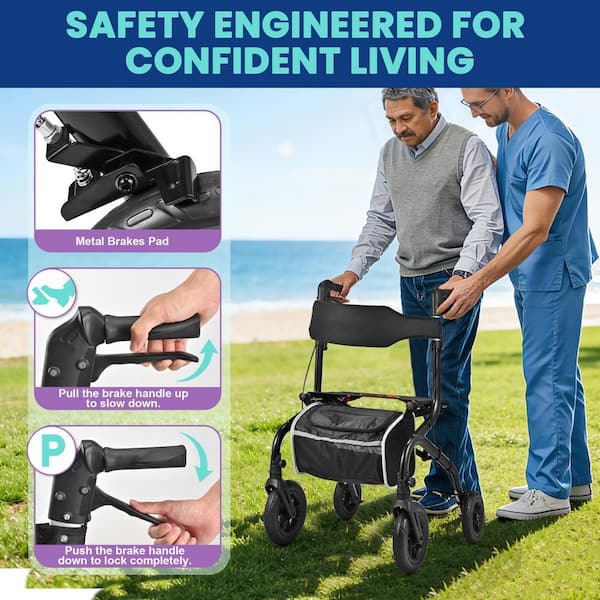Anqtovp All-Terrain Series Foldable Rollator Walker 300lb Capacity